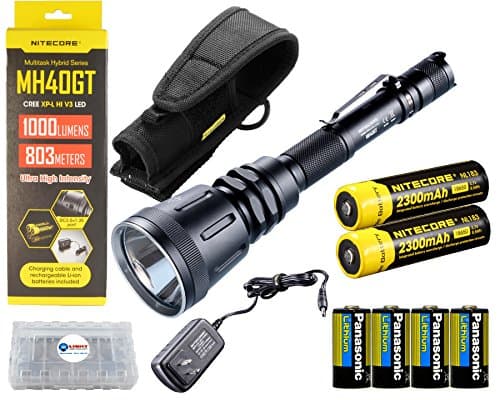 BUNDLE: Nitecore MH40GT CREE XP-L HI V3 LED Rechargeable Flashlight 1000 Lmn w/ 4x Panasonic CR123A and Lightjunction Battery case