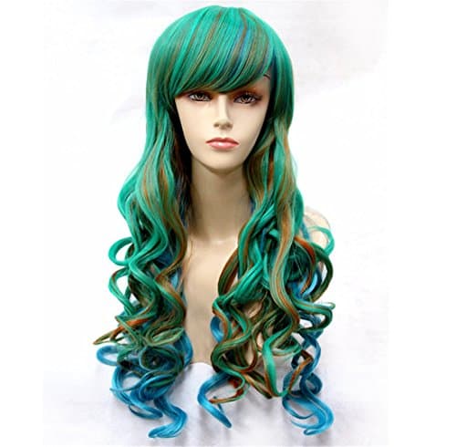 Marryqueen Gradient Green Color Long Curly Wave Cosplay Wigs