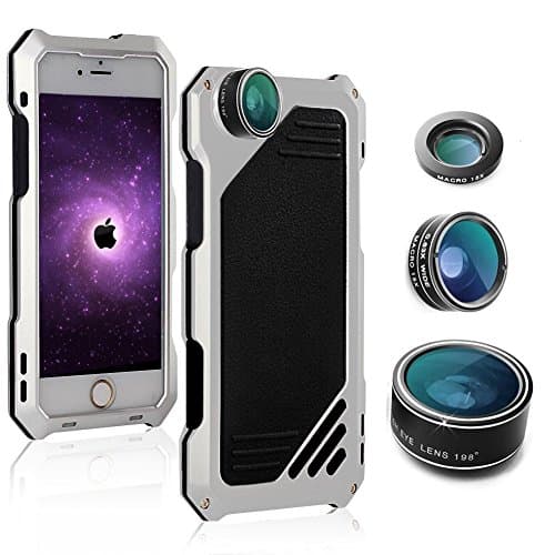 JINGANGYU For iPhone 6/6 Plus/6S/6S Plus/7/7 Plus 8/ 8 Plus Phone Case Screen Protector Shockproof Water Resistant Dustproof High Impact Aluminum Alloy Case With 3 Separated Camera Lens Kit (8 silver)