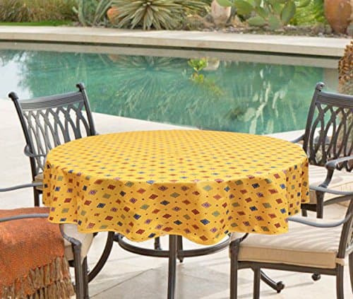 Stain and Water Resistant Round 60" Tablecloth Provincial Aix Calisson in Yellow - Easy Care Tablecloth Great for Indoor and Outdoor use -