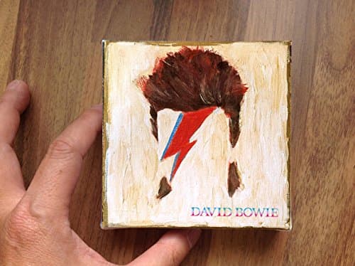 Original mini painting printed on stretched canvas / David Bowie - Aladdin Sane / 10 X 10 cm / Rock music painting / Rock n Roll art / cultural icon / Legend / birthday gift / Giclee prints