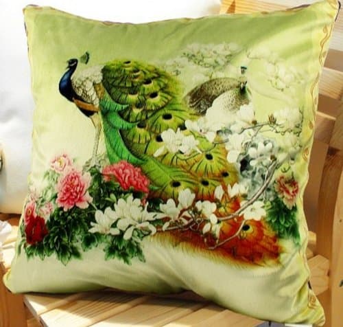 Elegant Decorative Throw Pillow Cover - Peacock Design on Both Sides - Velvet Fabric - XH2