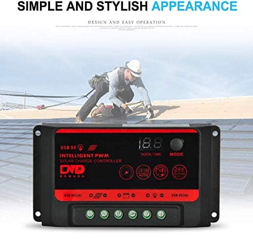 Sparkel 12V/24V 10A Digital Intelligent Solar Charge Controller with Dusk to Dawn Feature and with Dual USB Charging (SPSCC-120)