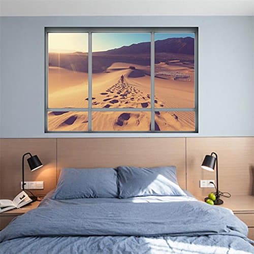 Weaeo 3D Window Decal Wall Stickers Sunset Desert Scenery Home Decor Landscape View Art Wallpaper Mural Poster Adesivo De Parede