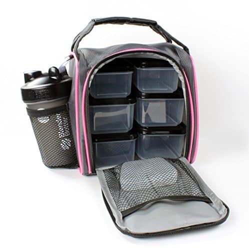 GoPak Insulated Lunch Bag with Portion Control Set, Blender Bottle and Recipe eBook, Pink