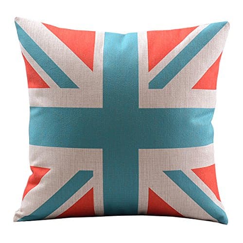 Mega TPC Cotton Linen Square Decorative Throw Pillow Case Cushion Cover Retro Creative Sky Blue & Orange UK Flag 18"