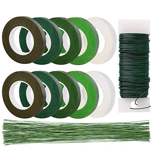 13 Pack Floral Arrangement Tool Set Including 10 Rolls Floral Tapes 26 Gauge Floral Wire 100 Feet Floral Paddle Wire and Wire Cutter