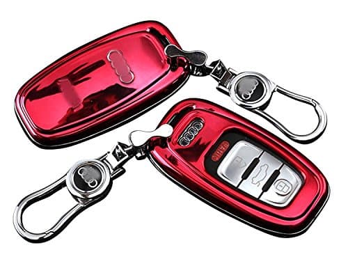 Car Remote Keyless Entry Key Case Cover Fob Shell for Audi A3 A4 A5 A6 A7 A8 Q7 (CHROME RED)