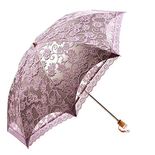 Flyshine Double Layer Anti-UV lovely Cute Lace Folding Automatic Travel Umbrella Two Folding Sun UV Protected For Young Teenagers Girls Women Lady (Purple)