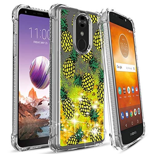 Moto One Case,Moto P30 Play Case,Numy Glitter Liquid Quicksand Waterfall Flowing Sparkle Heart-Shaped Sequin Shocproof Case,w Free Soft HD Screen Protector,Highly Protective W Four Corner-Pineapple