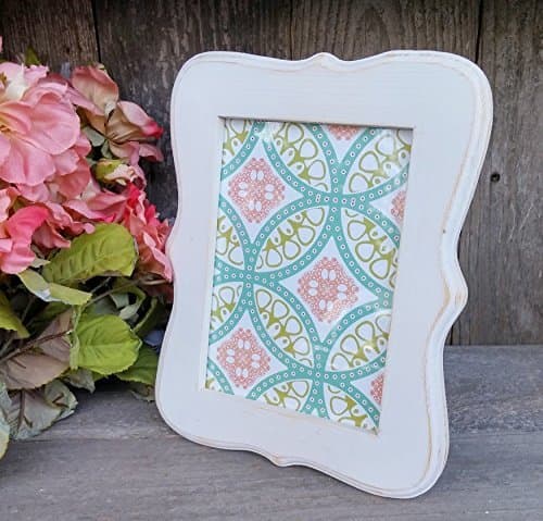 White Rustic Scrolled Edge Picture Frame - 5 x 7 - Vintage Antique Natural Wood Colored- Single Frame