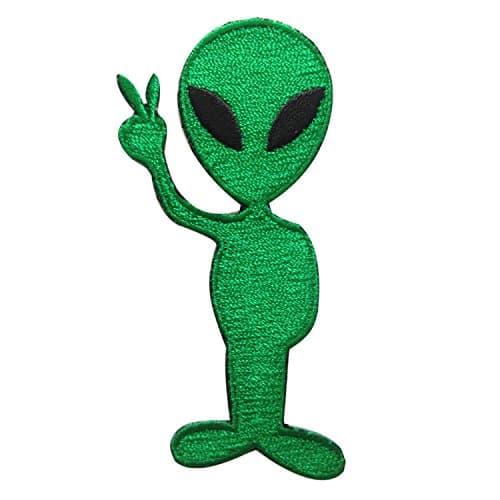 Alien Peace UFO Gravity Iron on Patches Embroidered Green 3.15 X 2 -Inches 1 Peice Per Order