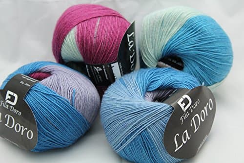 La Doro Ferner wolle, Variegated Yarn, fine lace, Raspberry Blue Multicolored Yarn, per 50 Gram