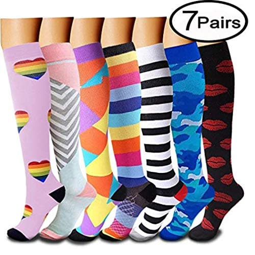 Compression Socks (7 pair) for Women and Men - Best For Running, Athletic Sports, Crossfit, Flight Travel - Suits Nurses, Maternity Pregnancy, Shin Splints - Below Knee High (Compression Socks 2,S/m)