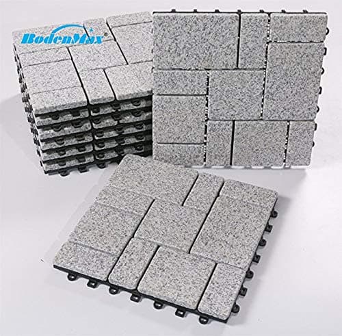 BodenMax Pack of 8 Interlocking Decks Granite Tiles 30x30x2.5cm – Click Flooring Decking Slabs for Terrace, Garden, Patio, Balcony, Swimming Pool, Sauna, Indoor and Outdoor – Grey