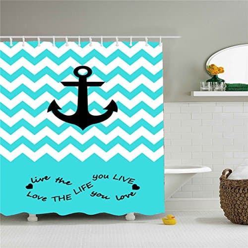 Blue Navigator Ankhor Shower Curtains,Polyester Waterproof Shower Curtains 12 Hooks Included-60"x 72"