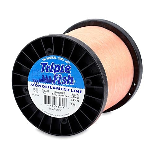 Triple Fish Mono Line, 150 lb (68.0 kg) test, .051 in (1.30 mm) diam, Pink, 2 lb (0.91 kg) Spool, 630 yd (576 m)