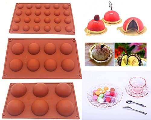 Kisweet Bakeware Set Silicone Molds Chocolate Truffle, Candy and Gummy Mold 6-Cavity Round 8 Cavity Round 24 Cavity Round for Cake Decoration Jelly Pudding Candy Making,Set of 3