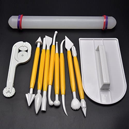 XHHOME 11 pcs Cake Fondant Gumpaste Decorating Tools Modeling Tools Set + Fondant Smoother + Fondant cutter+ Rolling Pin