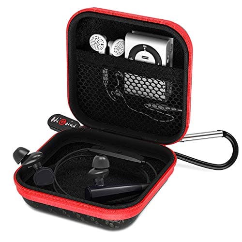 Earbud Case, HiGoing Mini Earphone Case EVA Hard Protective Carrying Case Travel Portable Pouch Storage Bag for Earset & Mini Items (Square Case with Carabiner)
