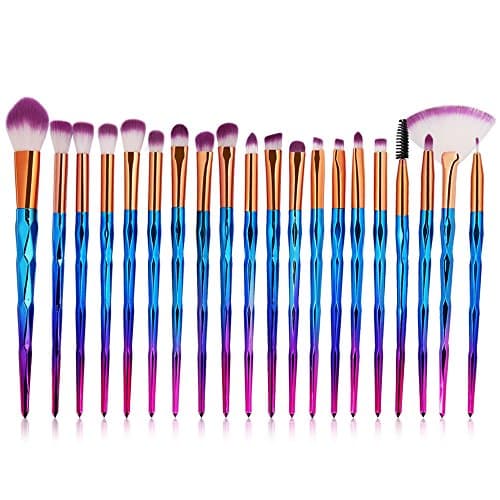 CINIDY Makeup Brushes Set 3D Diamond Unicorn Cosmetic Brushes Kabuki Foundation Eyeshadow Eyeliner Eyelash Lip Blush Brushes 20PCS set (Blue)