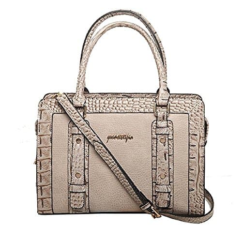 Handbag Box Wearable Printing Polyester Pu Leather Soft Hand Hit Color Zipper Lady Double Root Handbag--y035 (Beige)