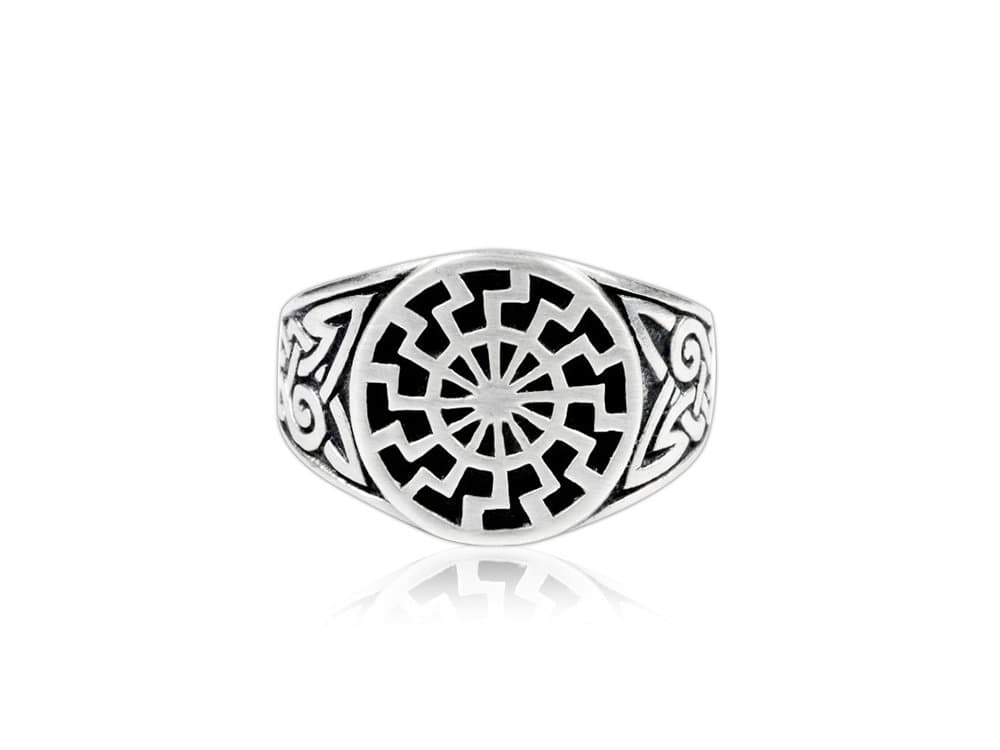 925 Sterling Silver Celtic Knot German Schwarze Sonne Black Sun Sonnenrad Ring