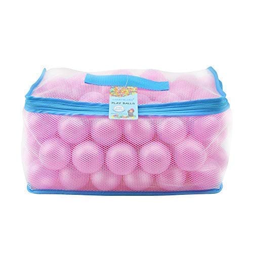 Lightaling 100pcs Pink Ocean Balls & Pit Balls Soft Plastic Phthalate & BPA Free Crush Proof - Reusable and Durable Storage Mesh Bag with Zipper