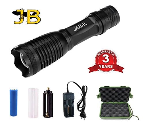 JABAL Rechargeable CREE LED Tactical Flashlight 1000 Lumen ln Torch 18650 Battery Charger. Mini Stobe 5 Military Grade Durable Police High Power Light Outdoor Bike Torch XML T6 Streamlight Waterproof