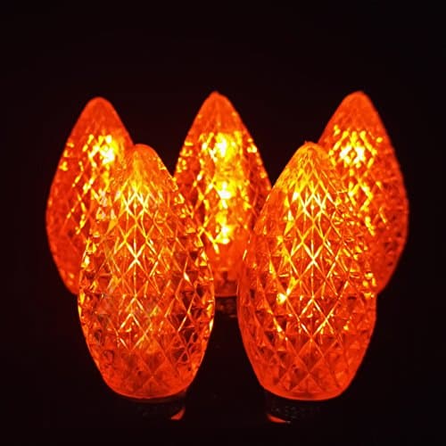 LED C7 Replacement Bulbs for Christmas - Tower Structure Strawberry Waterproof Outdoor Patio String Lights by Fantasy Holiday, Commercial Grade C7 LED Christmas Bulbs, E12/C7 Base, Orange 25 Pack