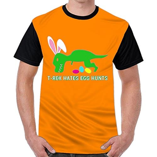 Firewing Funny Dinosaur Easter T Rex Hates Egg Hunts Men's Cotton Short Sleeve T-Shirts Orange