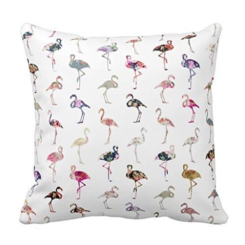 Decorative Square Throw Pillow Case Personalized Cushion Cover Home Decorative Pillow Cover 18x18 Girly Whimsical Retro Floral Flamingos Square Cushion Cover Pillowcase Fashion Green Botanical Floral