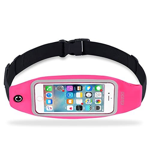 CiCOTEX Running Belt Waist Pack for iPhone 6, 6S, 6 Plus, 6S Plus, Samsung Galaxy S5, S6, S7,Edge, Note 3, 4, 5, LG G3 G4 G5 with Transparent Touch Screen Window - Runners Belt (Rose Red, 5.5 inches)