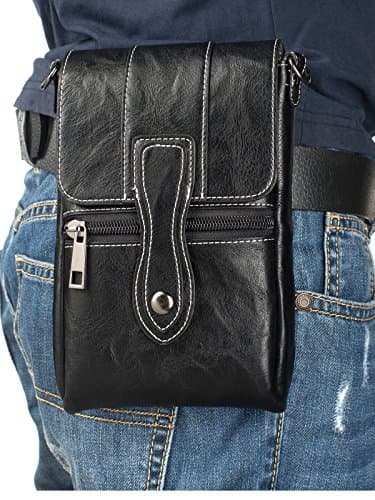 Vertical Leather Men Crossbody Cellphone Purse iPhone 8 Plus 7 Plus Holster Case Clip Loop Belt Pouch Waist Bag Small Messenger Shoulder Bag for LG V20/V30/G6 Samsung S7 Edge Plus S8 Plus-Black