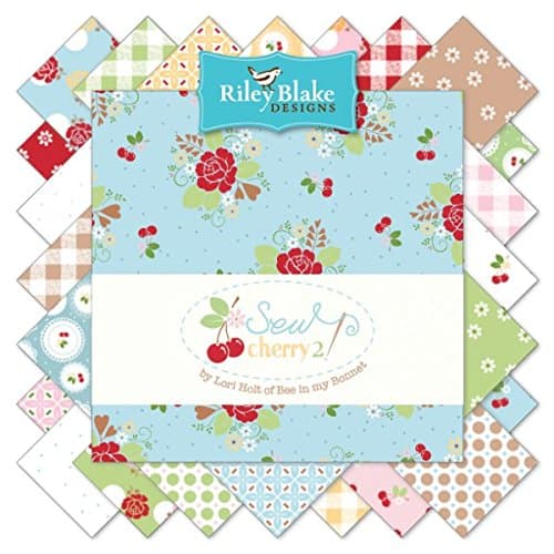 Sew Cherry 2 5" Fabric Squares Charm Pack by Lori Holt of Bee in My Bonnet for Riley Blake, 42 pieces