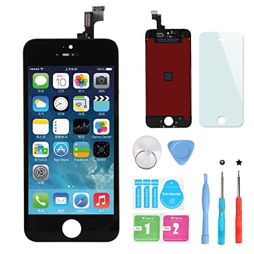 HXSZ LCD Touch Screen Digitizer Frame Assembly Full Set LCD Touch Screen Replacement +tools and Professional Glass Screen Protector for iPhone 5s/4.0 inches (Black)Not for iphone 5