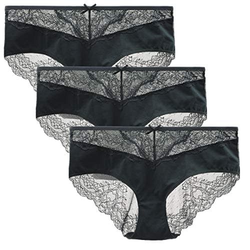 LIQQY Women's 3 Pack Cotton Invisible Lace Back Coverage Hipster Brief Panty Underwear