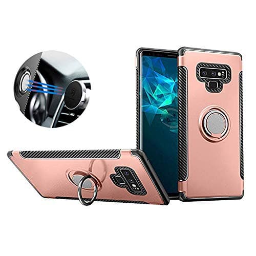 Galaxy Note 9 Case, Celefree Shockproof Dual Layer Hybrid Armor Protective Phone Case Cover with 360° Rotation Ring Kickstand Fit Magnetic Car Mount for Samsung Galaxy Note 9 (Rose Gold)
