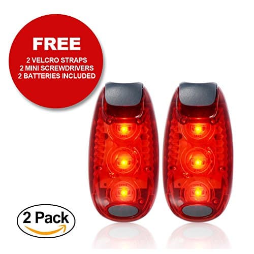 ClipOn Safety Light | 2 Pcs Clip On Flashing Strobe Lights for Runner Bicycle Rider Dog Kid Walker Jogger | Super Bright Nightime Visibility Reflective Gear with Straps and Mini Screwdriver | Red