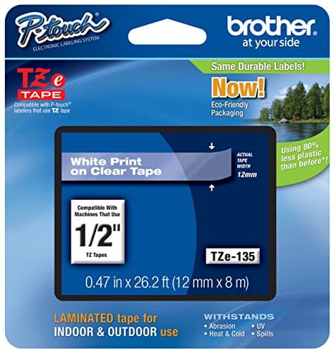 2/Pack Genuine Brother 1/2" (12mm) White on Clear TZe P-touch Tape for Brother PT-1880, PT1880 Label Maker