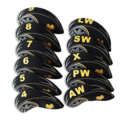 Craftman Golf Iron Covers,11 PCS Neoprene Eagle Golf Iron Club Head Cover 4-9 AW/SW/PW/LW/X Protection for Taylormade M1 Callaway Titleist AP2 Ping G Cobra PXG 0311 / 0311T (black yellow)