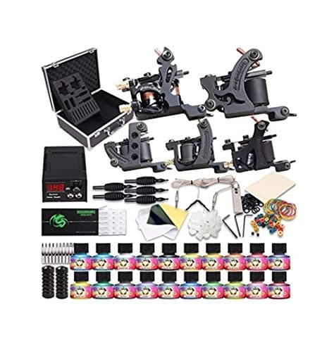 Professional Complete Tattoo Kit 5 Top Machine Gun 20 Ink 50 Needle Power Supply
