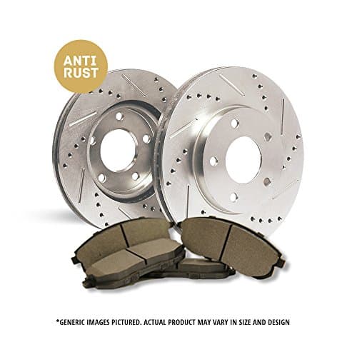(Front Kit)2 Zinc Plated Cross Drill & Slotted Disc Brake Rotors + 4 Semi-Met Pads(Works with 4lug)-Combo Brake Kit
