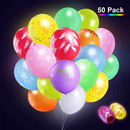 Aptoo LED Light Up Balloons,12 Inch Blinking and Changing Colors Flashing Light Balloons,Pack of 50 Mixed Color for Christmas/Birthday/Wedding Party with 2 Pack Balloons Ribbon