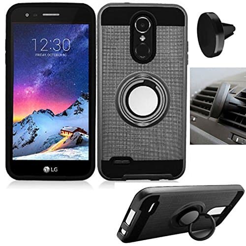 Phone Case for LG Zone-4 (5" sceen Display) / LG Rebel-3 / LG Aristo-2 X210 / LG Tribute Dynasty Air Vent Magnetic Car Holder with Textured Dual-Layered Cover (Ring-Stand Gray with Magnetic Holder)