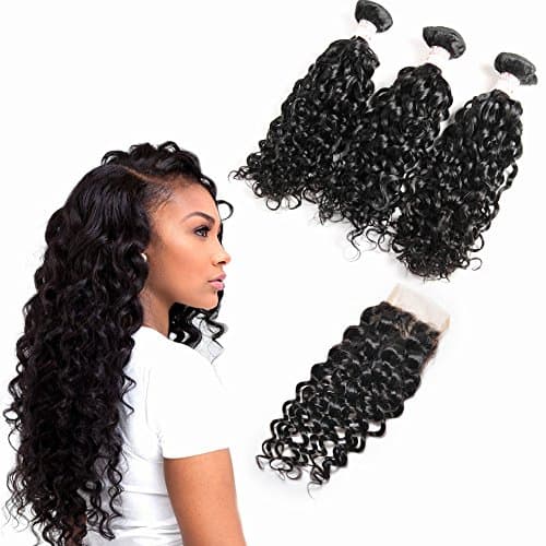 Grace Plus Peruvian Virgin Hair Bundles with CLosure Unprocessed Human Hair Extensions Natural Wavy Hair Extensions Water Wave 3 Bundles With Closure Free Part (20"20"20"+16")
