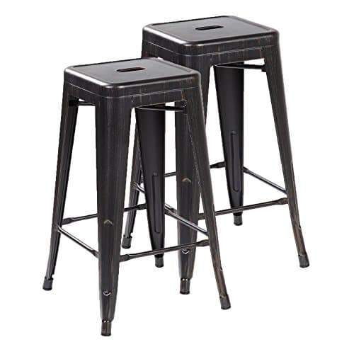 Ayvek Chairs Metal High ProStackable Indoor and Outdoor Backless Barstool (Set of 2), 26.4", Antique Black