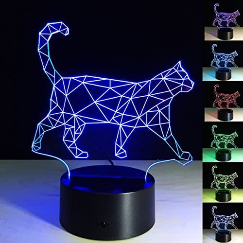 3D Illusion Walking Cat Lighting Lamp, 7 Color Gradual Changing Touch Table Desk Lamp for Home Deco or HolidayGifts