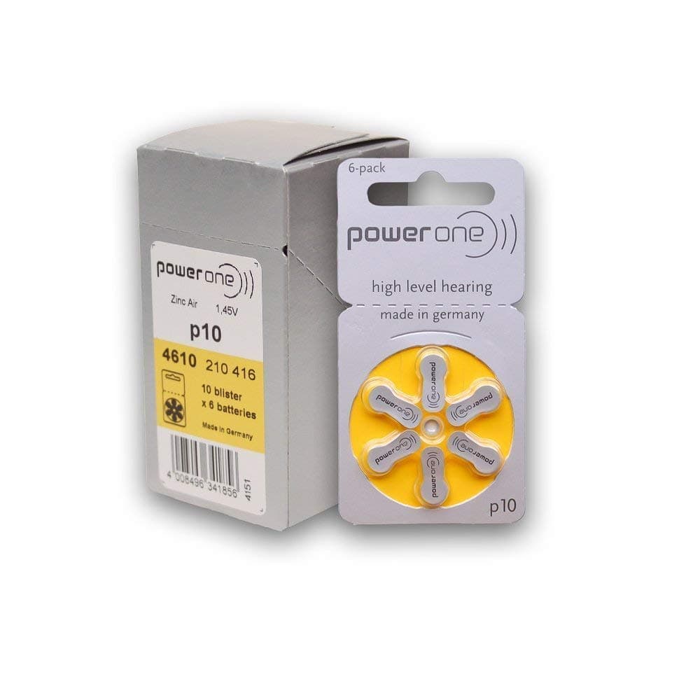 ORIGINAL Powerone Battery 10, (60ea/pkg) p10 Zinc Air Hearing Aid Batteries (Yellow) Size 10, 5 Pack (60 Batteries)