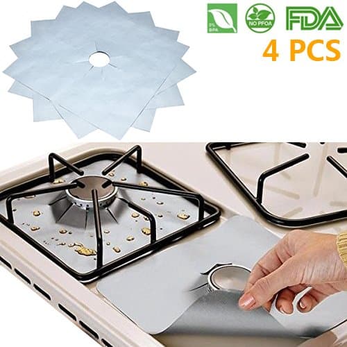 Reusable Gas Stove Burner Covers - 4 PCS Non-stick Cuttable Protectors Clean Liners for Gas Range Stovetop Burners Protectors in Different Sizes 0.01" Thin (Silver)